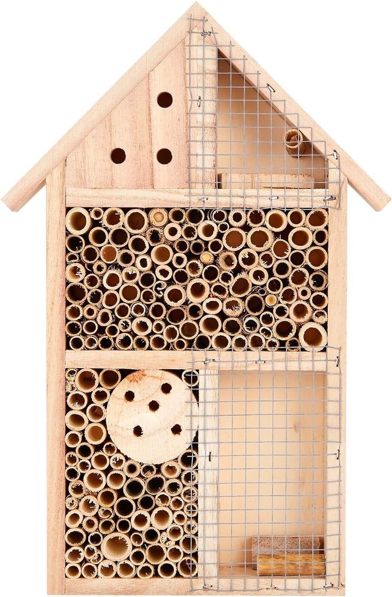 Azbvek Wooden Insect House Hotel for Bee, Butterfly, Ladybirds, Beneficial Insect Habitat, Bug Hotel Garden 11.7" x 7.7" (B) - Image 1